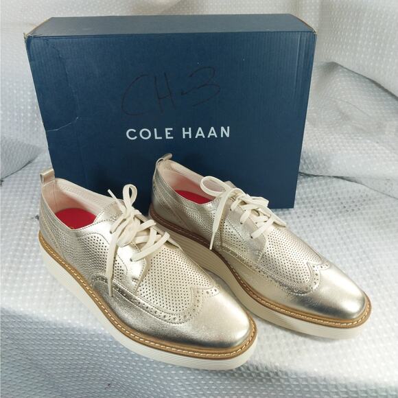 NIB! COLE HAAN! OG PLATFORM WINGTIPS,  GOLDEN GENUINE LEATHER, IVORY SOLE! 11B main image 9